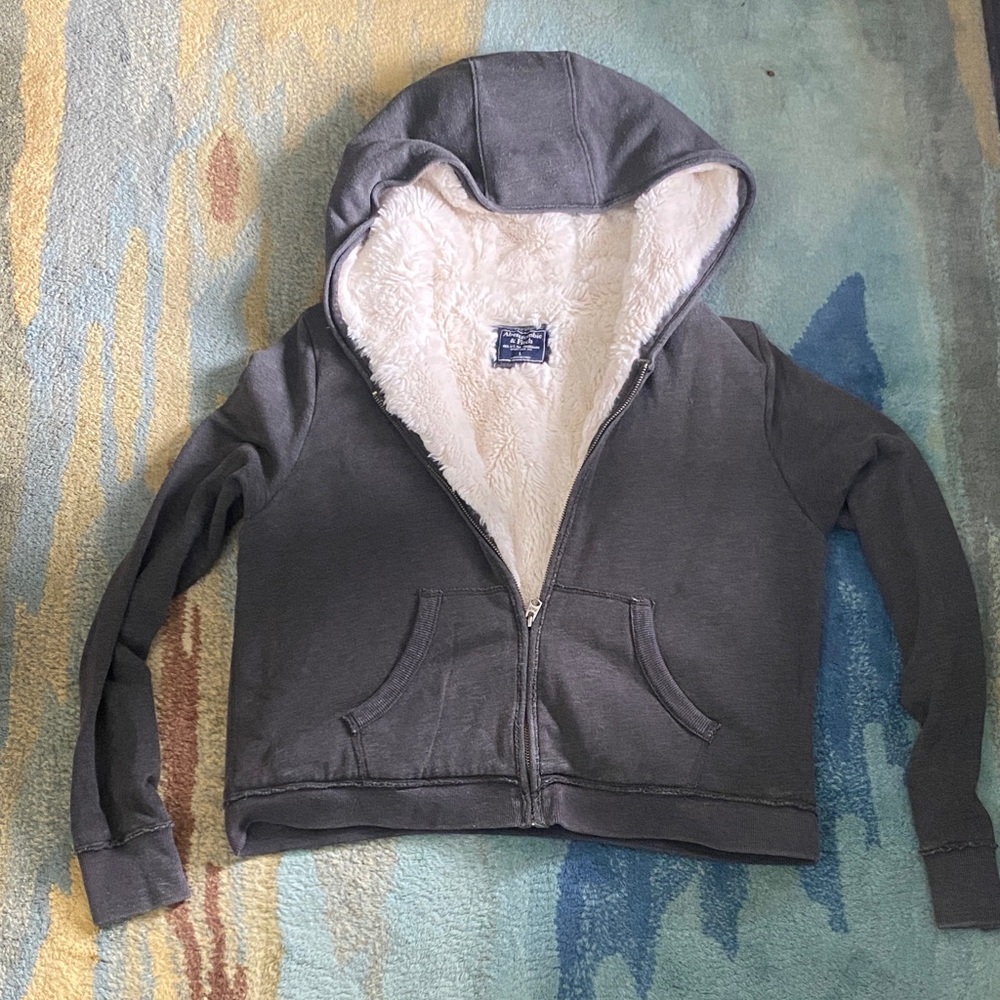 Abercrombie & Fitch Charcoal Hoodie with Faux Fur Cream Interior
